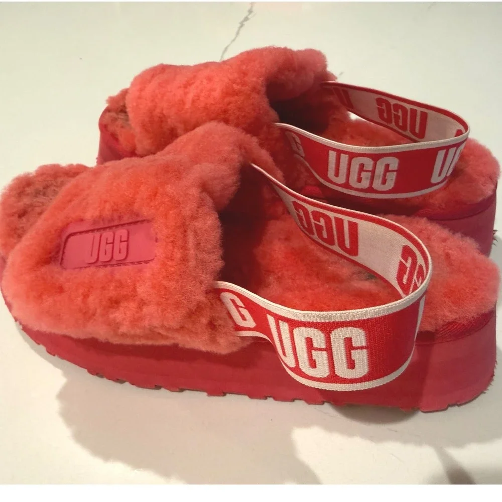 UGG Disco Slide Pink Sheepskin Platform Slingback Sandals Womens‎ Size 8 Shoes